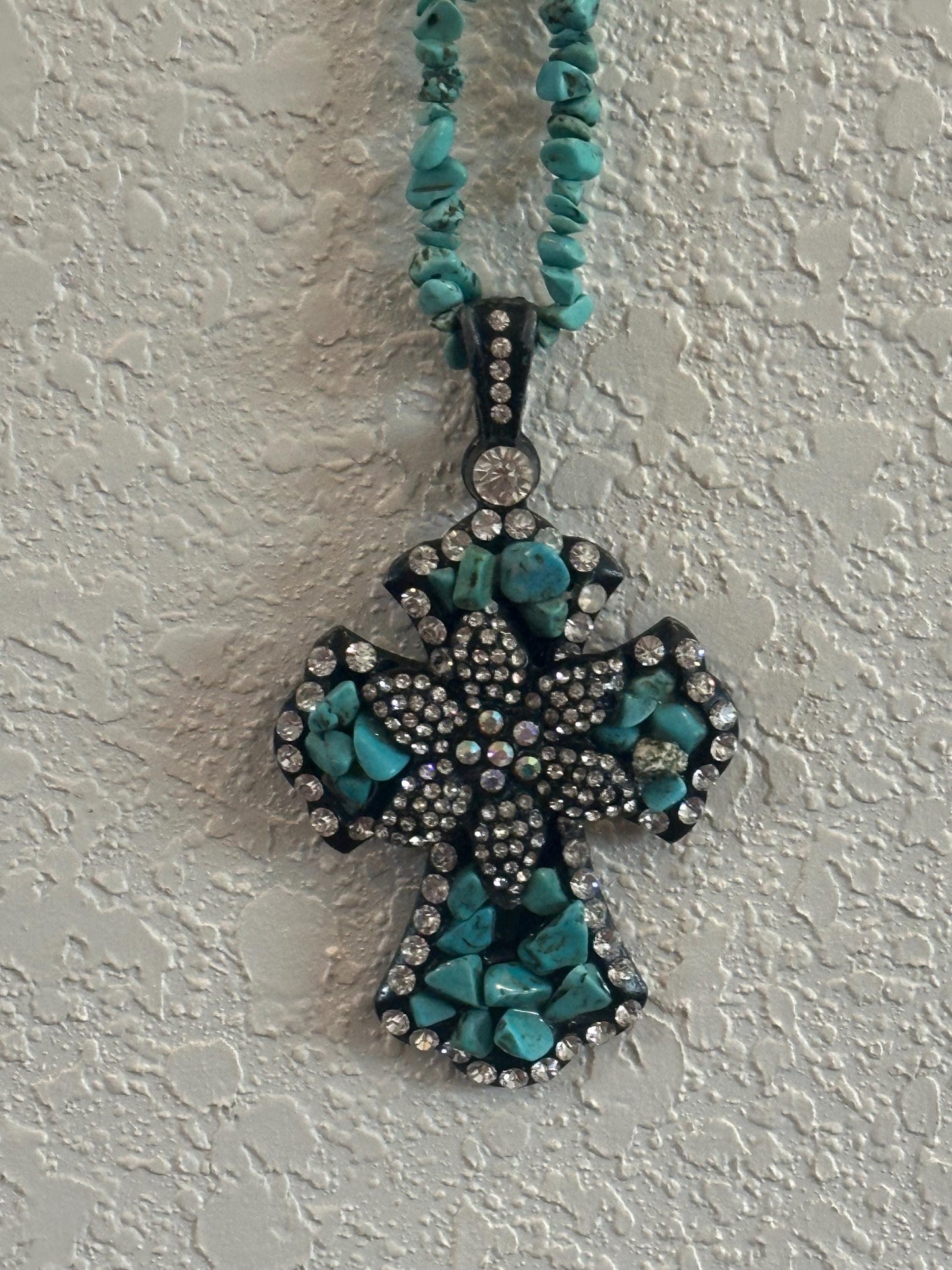 Turquoise Diamond Cross Necklace